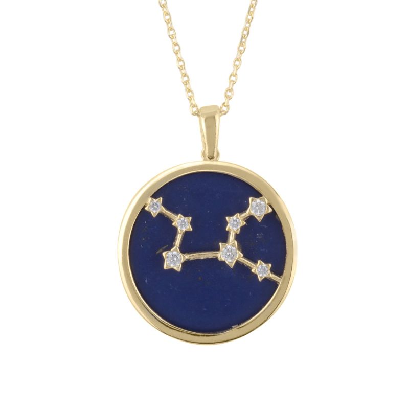 Zodiac Lapis Lazuli Gemstone Star Constellation Pendant Necklace Gold Virgo image