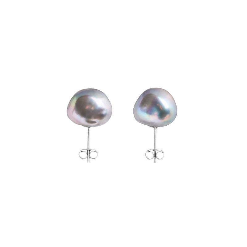 Grey Baroque Pearl Stud Earrings Silver image