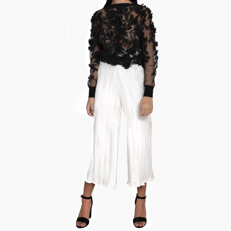 Black 3D Flower Sheer Top image