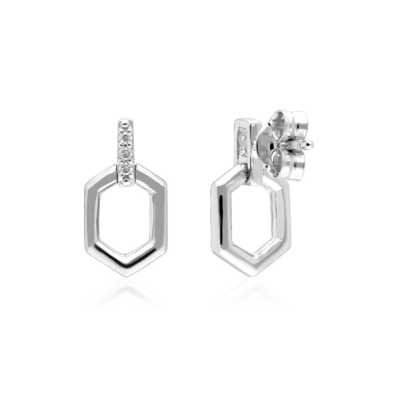 Diamond Pavé Hex Bar Drop Earrings In 9Ct White Gold image