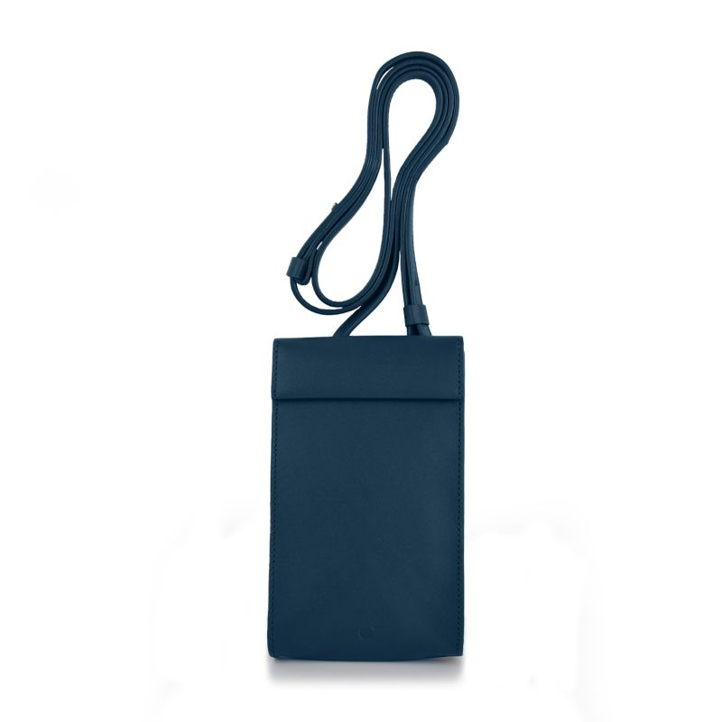 Handmade Adjustable Leather Phone Bag With Pocket - Navy Blue image