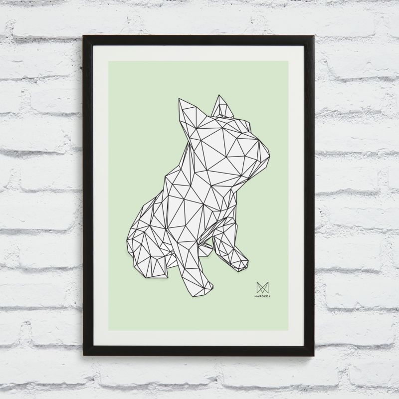 French Bulldog Geometric Print - Frank on White On Green image