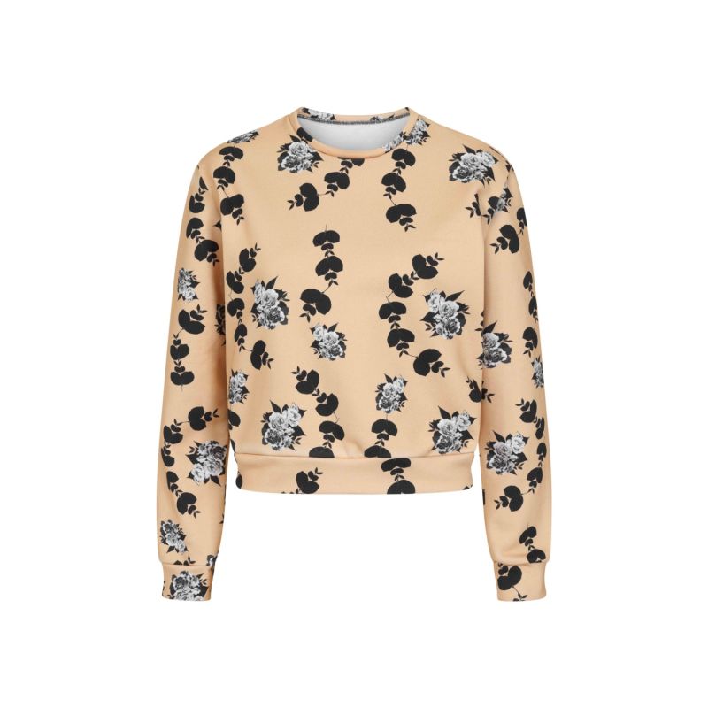 Caramel Floral Cotton Crop Sweatshirt image