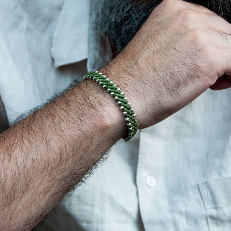 Eco-Friendly Men's Chunky Silver And Apple Green Waterproof Rope Bracelet - Green image