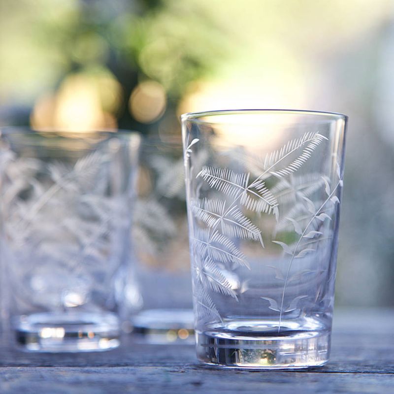 Six Hand-Engraved Crystal Tumblers With Ferns Design image