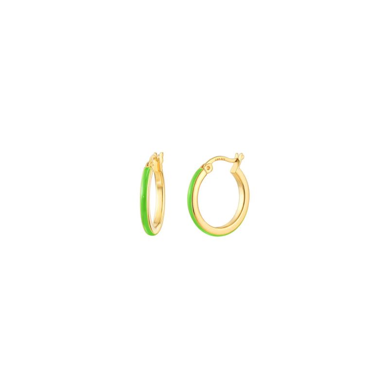 Petite Enamel Huggie Hoop Earrings In Neon Green image