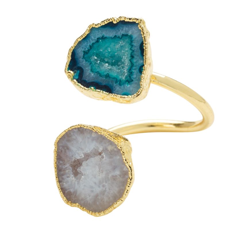 Turquoise White Duo Crystal Adjustable Gold Ring image