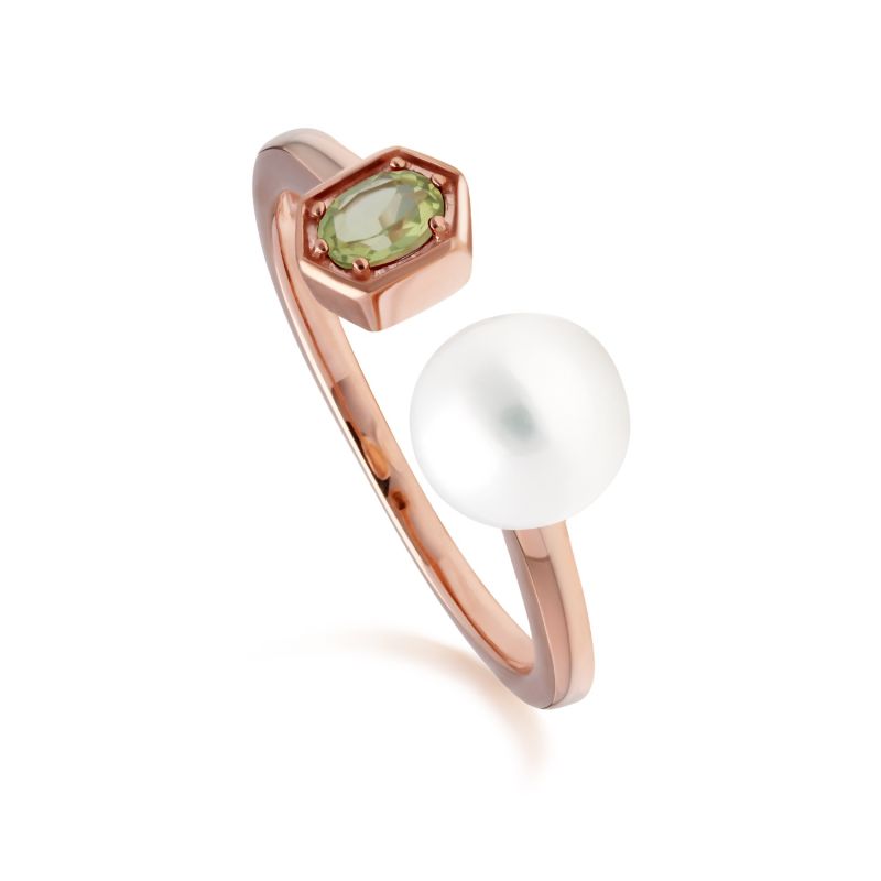 Peridot & Pearl Open Ring In Rose Gold Plated Silver image