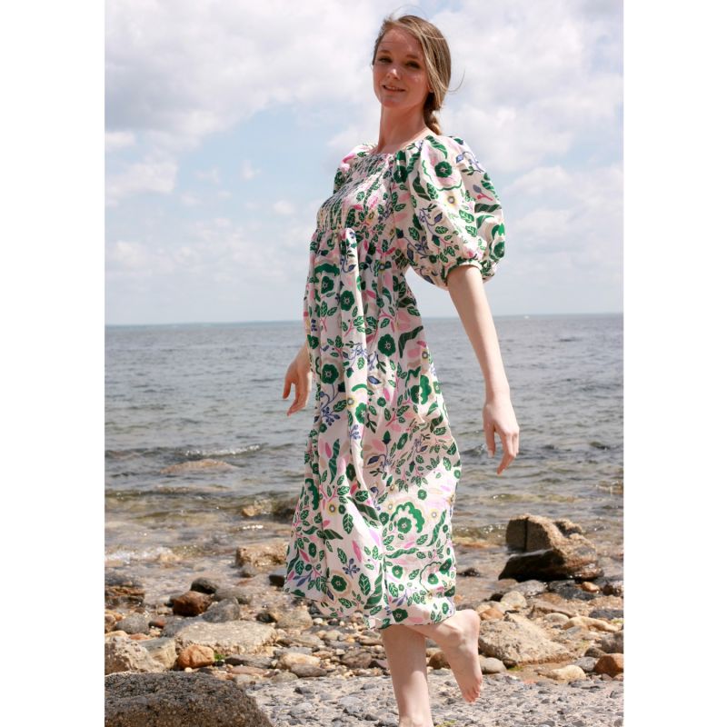 Emerald Smocked Cotton Silk Dress image