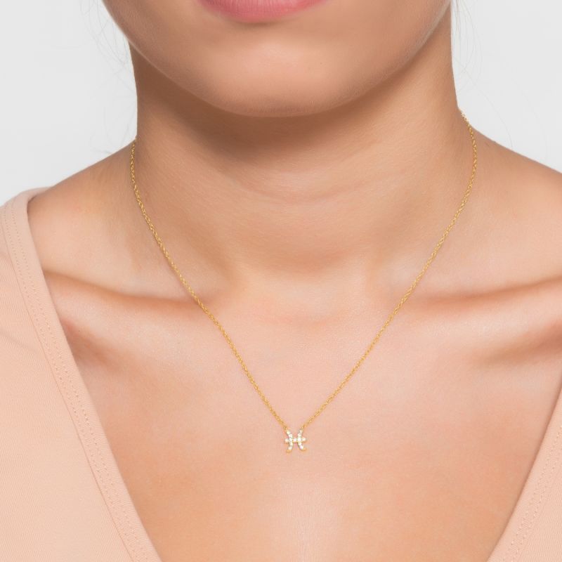 Diamond Zodiac Necklace Gold Pisces image