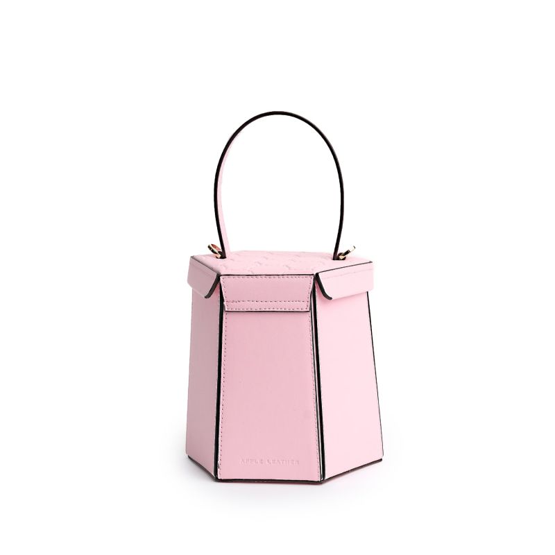 Vegan Apple Leather Hexagon Crossbody & Shoulder Bag Pink image