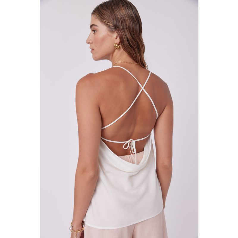 Multi Tie Suede-Satin Cami Top - White image