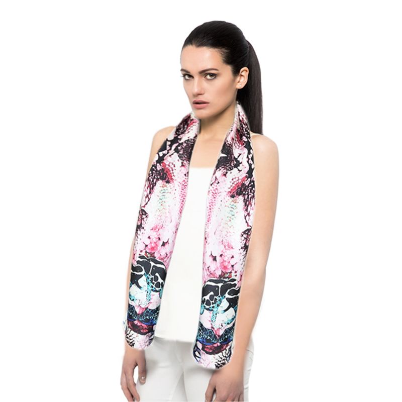 Frogs & Feathers Pink Skinny Silk Scarf image