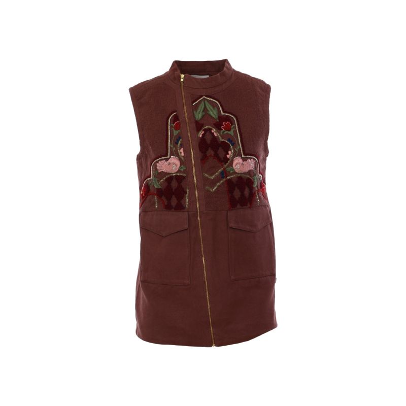 The Hand-Embroidered Rasha Vest In Brown image