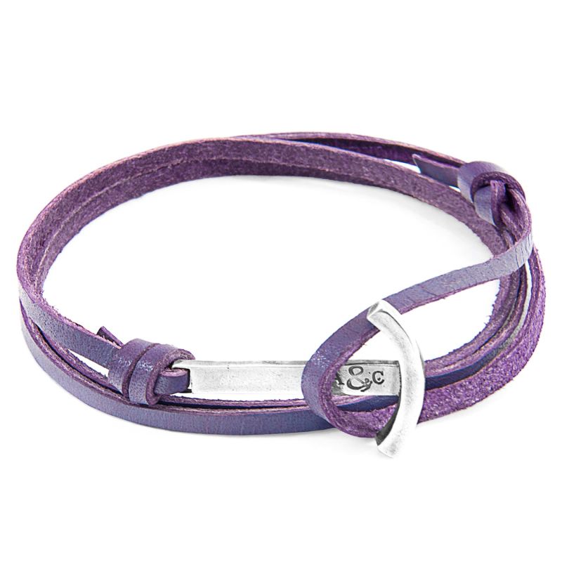 Grape Purple Clipper Anchor Silver & Flat Leather Bracelet image