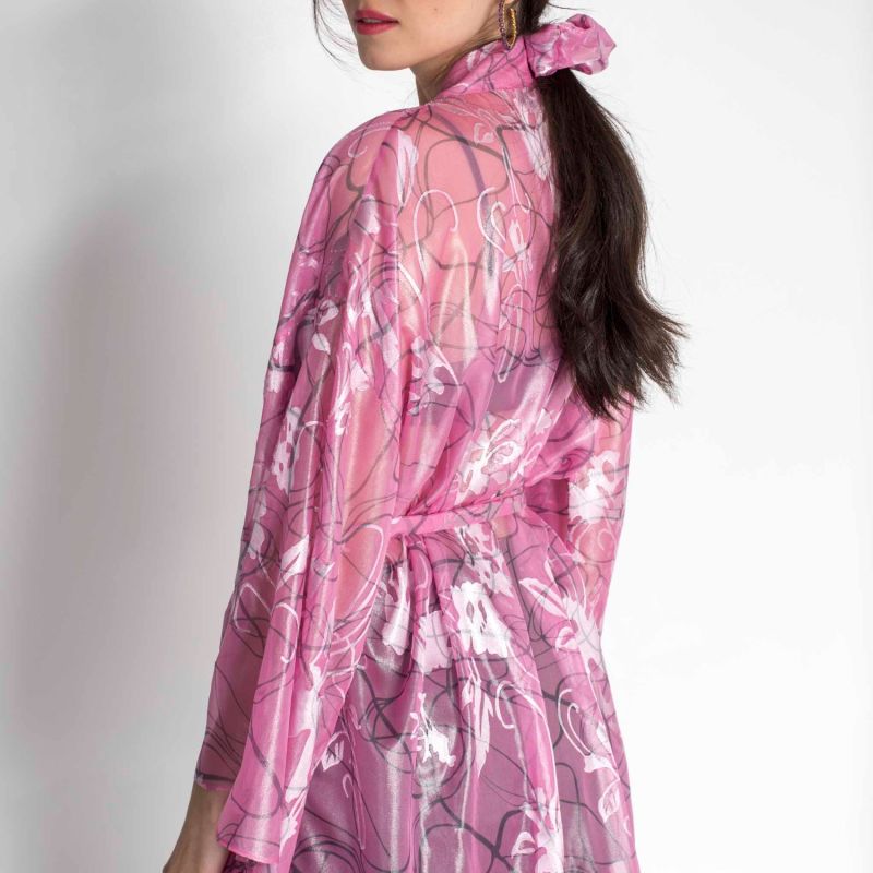 Silk Kimono In Silver & Pink image