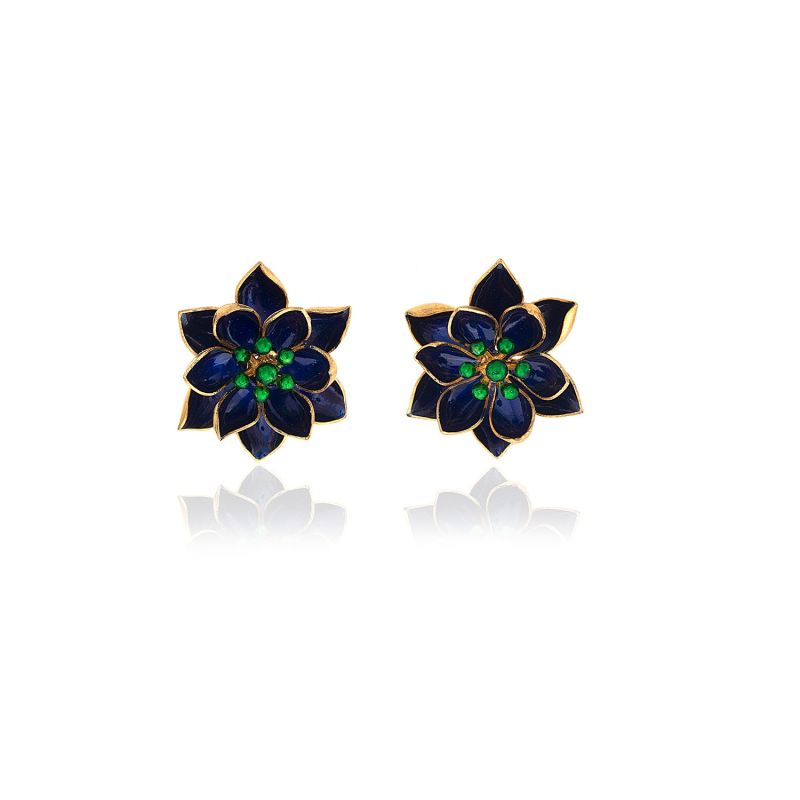 Antique Blue Lotus Silver Earrings main image 1