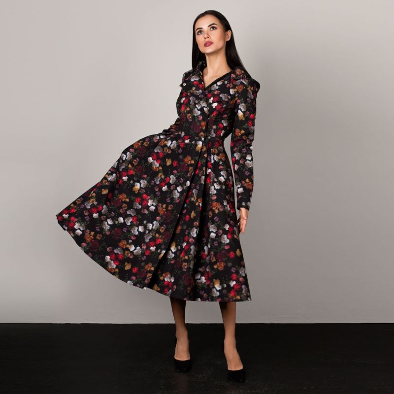 Women's Long Double Breasted Peacoat - Rose Garden image