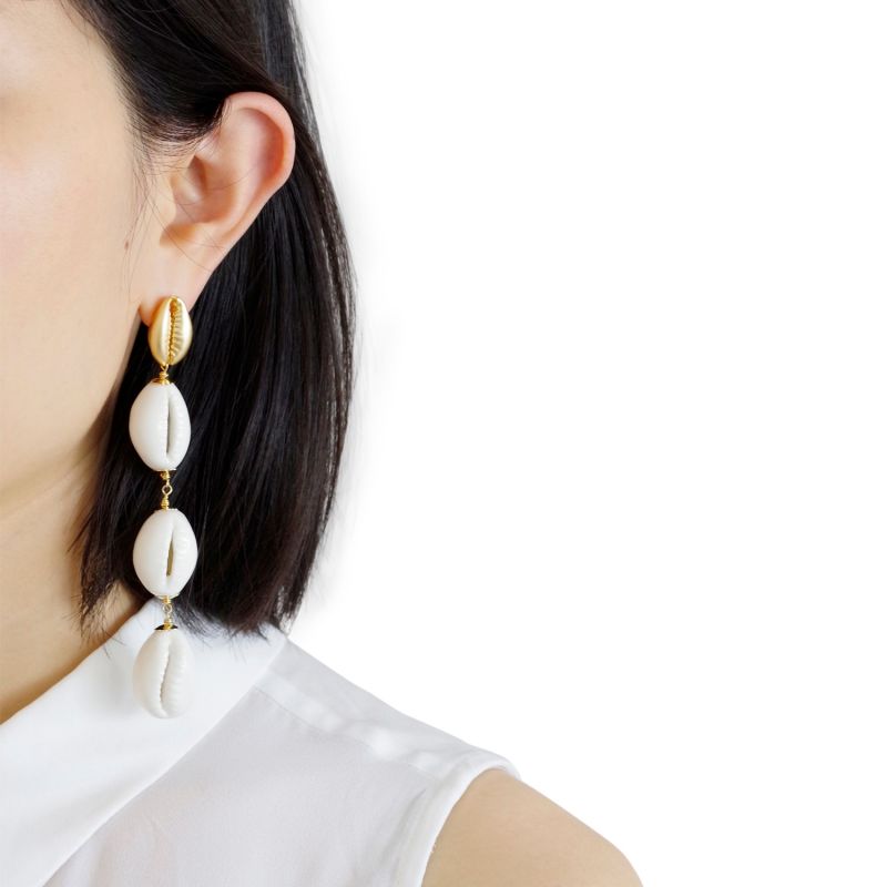 Porcelain Cowrie Shell Linear Earrings image