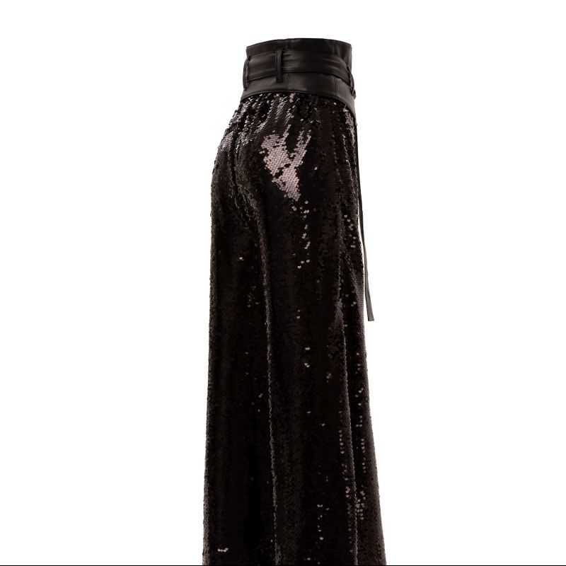 Occasion Black Palazzo Sequin Trousers image