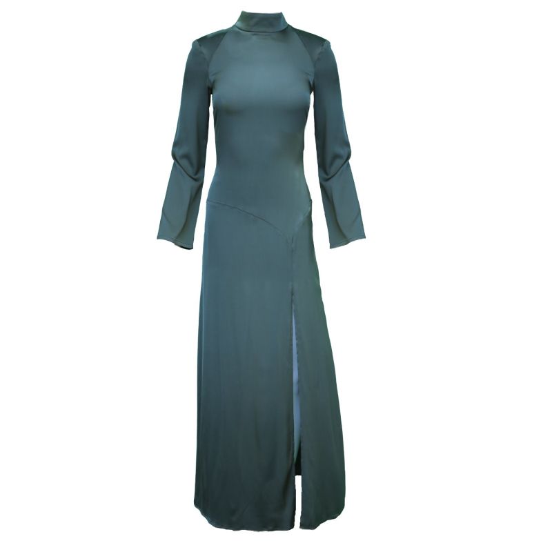 Lana Dress Gown In Green Forest Silk image