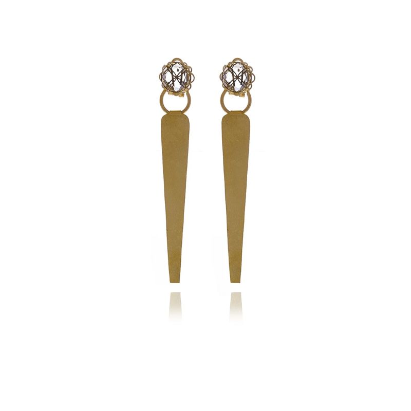 Gold Smoky Runway Crystal Triangle Earrings image