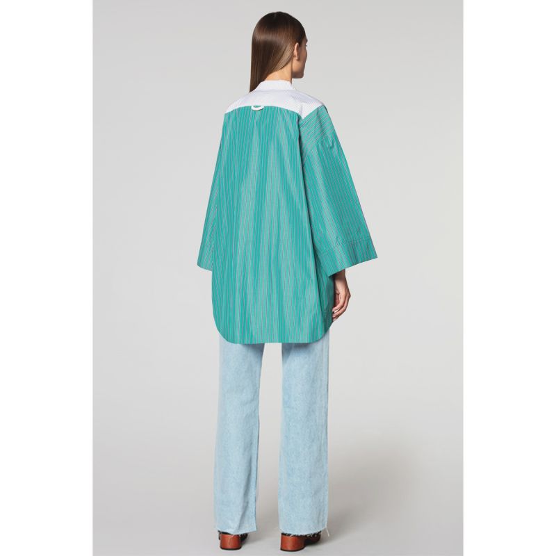 Yukata Shirt In Green Striped Poplin image