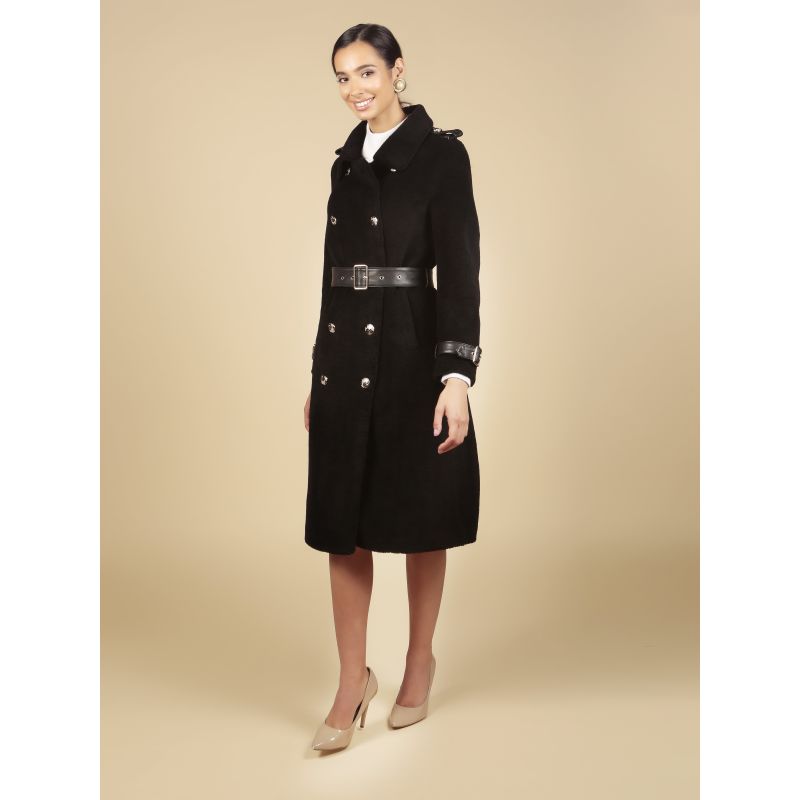 'Loren' 100% Wool Trench Coat - Black image