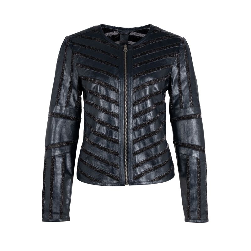 Yula Rf Leather Jacket, Blue Metallic image