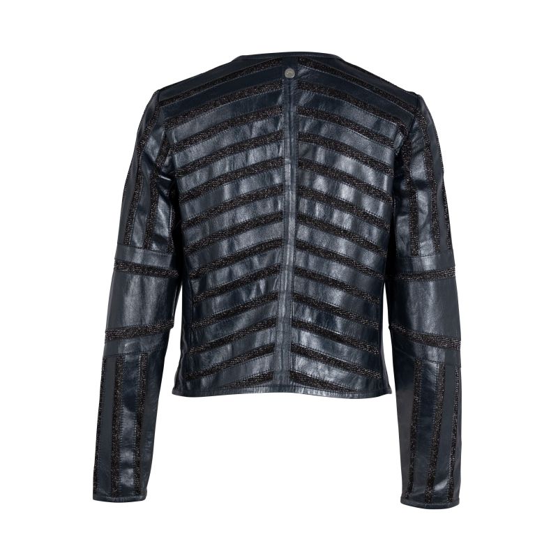 Yula Rf Leather Jacket, Blue Metallic image