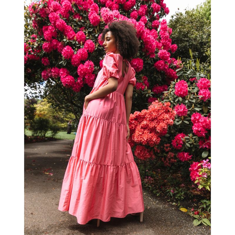 The Frances Tiered Maxi Dress In Watermelon Pink image