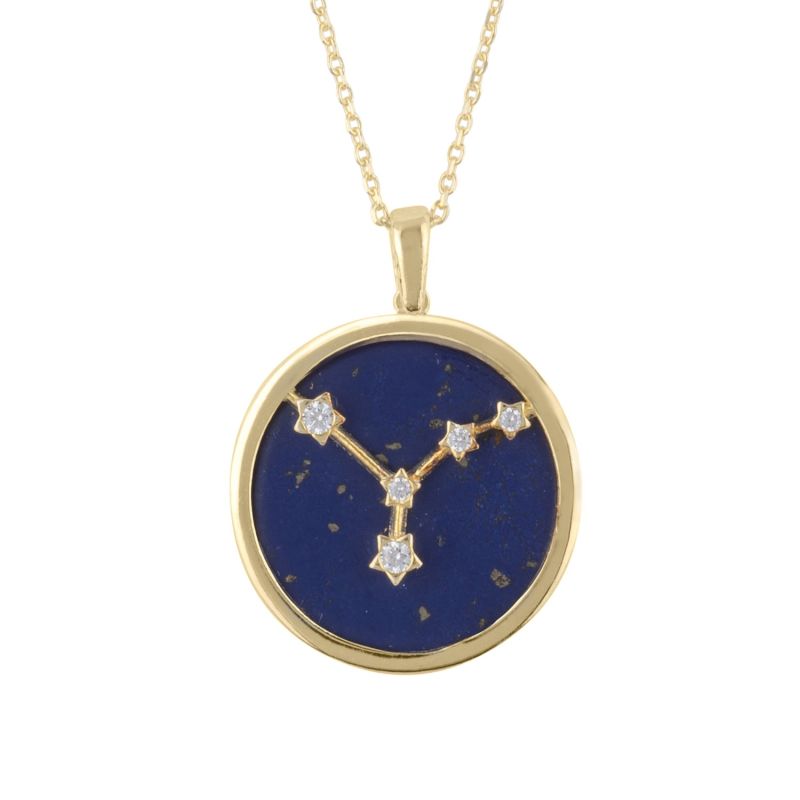 Zodiac Lapis Lazuli Gemstone Star Constellation Pendant Necklace Gold Cancer image