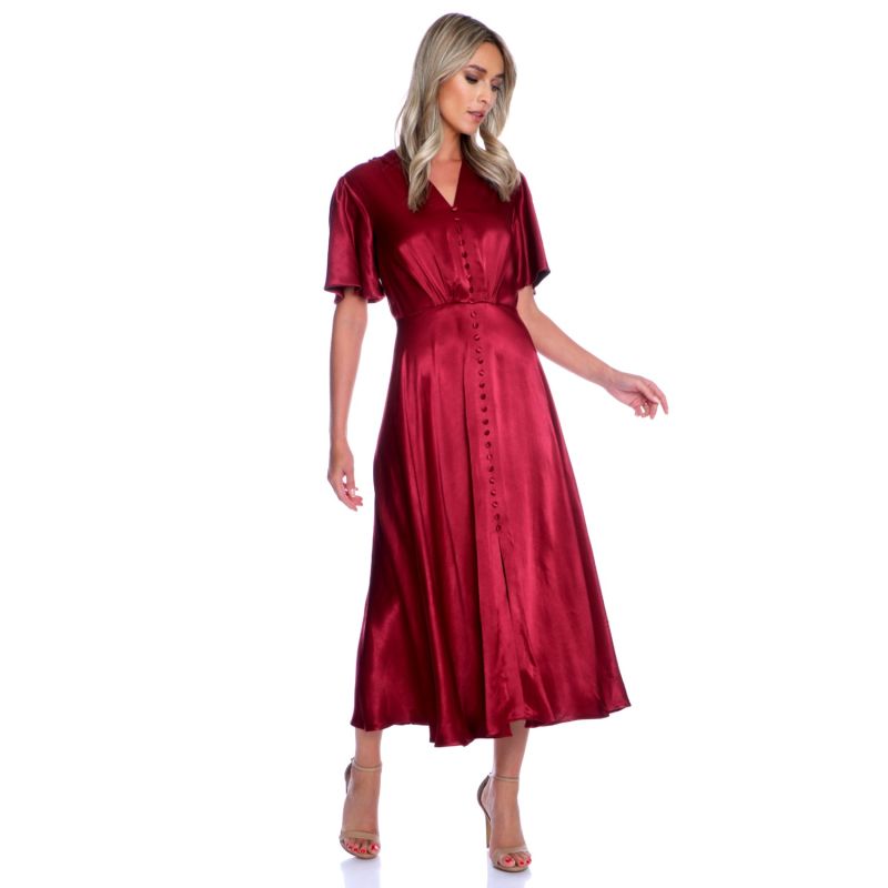 Brooklyn Retro Midi Satin Viscose Dress In Burgundy ROSERRY Wolf