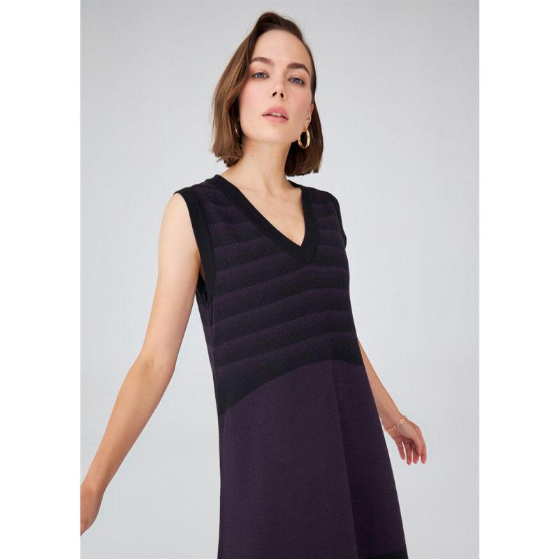 Organic Cotton Blend V-Neck Sleeveless Midi Knitwear Dress - Dark Purple image