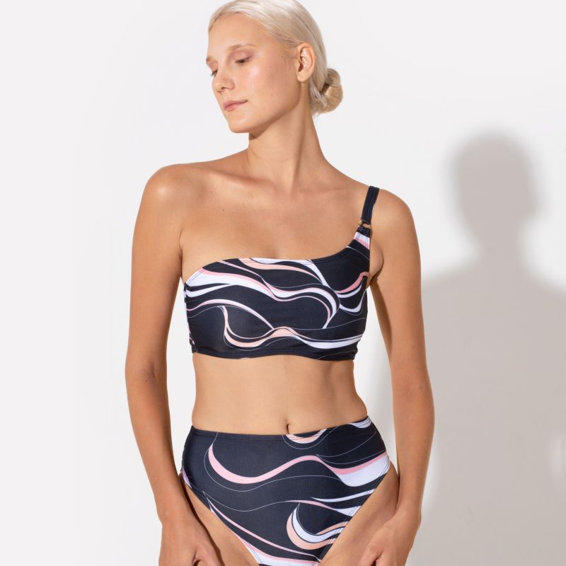 Annie One Shoulder Bandeau Top Coral Print image