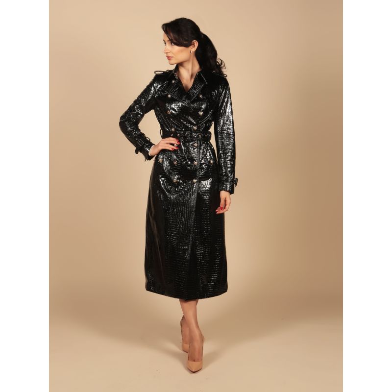 'Indiscreet' 100% Leather Trench Coat In Nero image