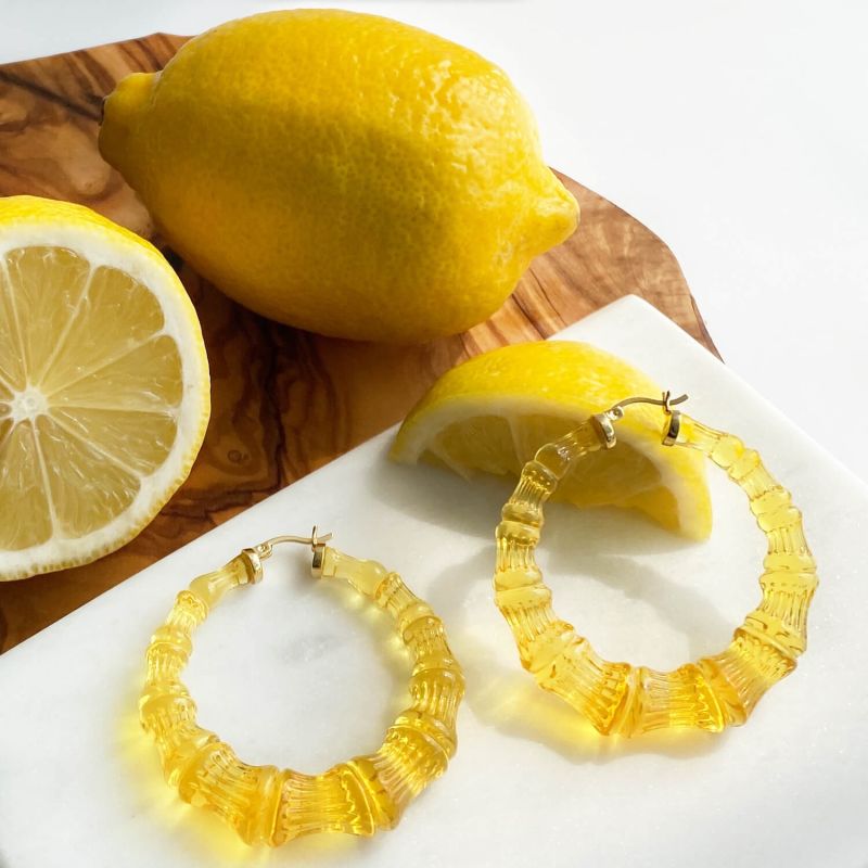 Bamboo Hoop Earrings In Lemon Yellow image