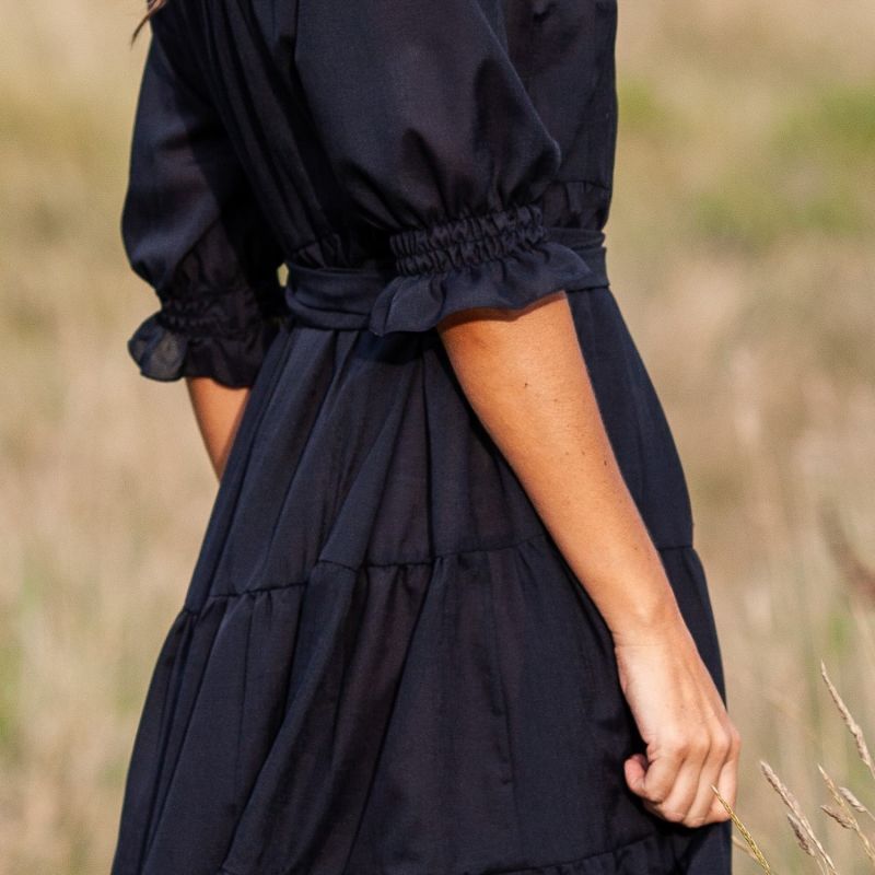 Pompeia Cotton Silk Tier Dress - Black image