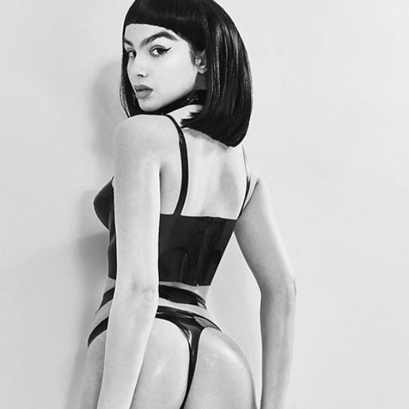 Latex Cut Out Thong - Black image