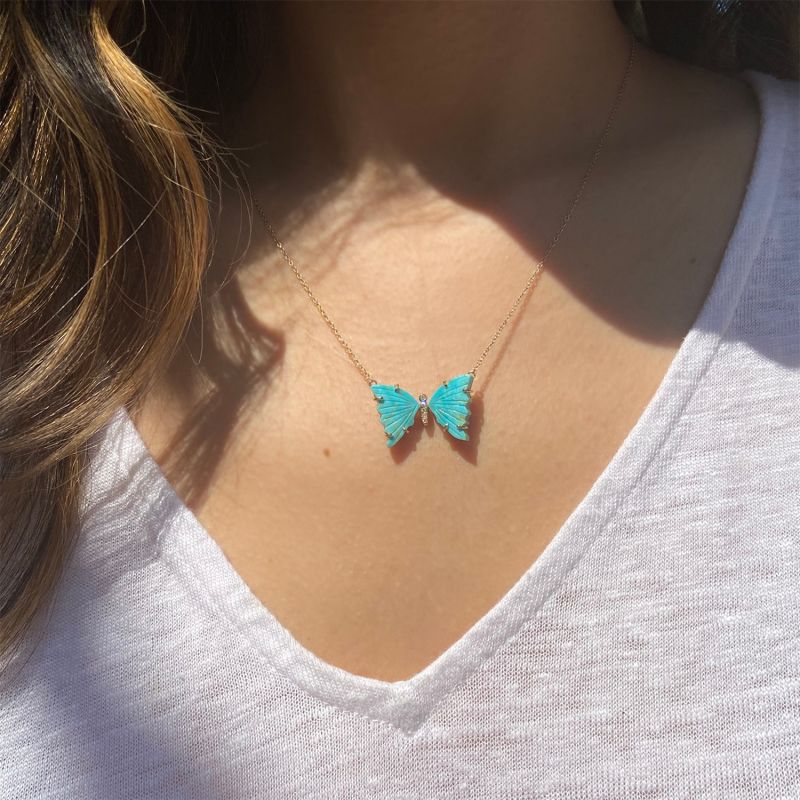 Turquoise Butterfly Necklace With Diamonds image