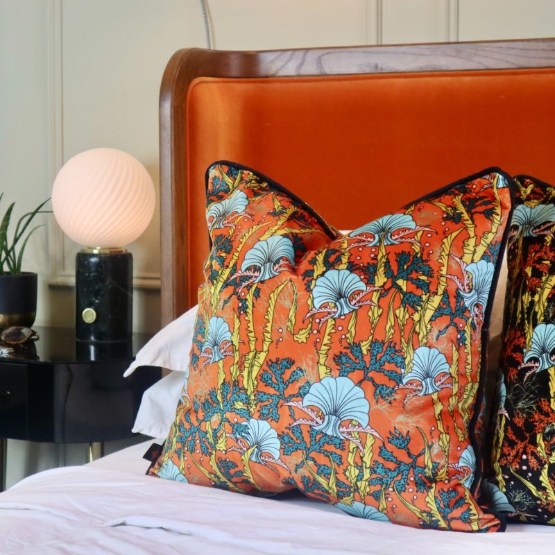 Coral Odyssey Orange Velvet Cushion image