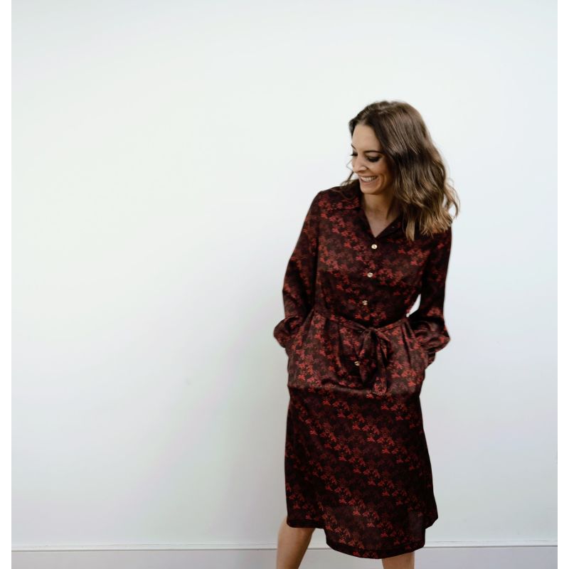 Elama Tiger Print Dark Ground Long Sleeve Shirt Dress image