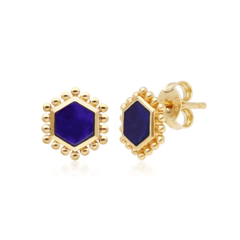 Lapis Lazuli Slice Stud Earrings In Gold Plated Silver image