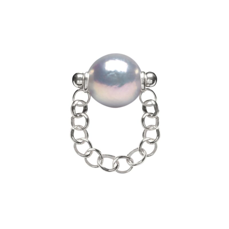 Auria Grey Pearl Chain Ring - Silver image