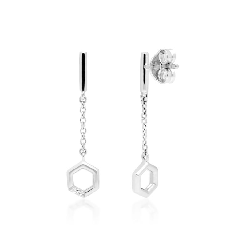 Diamond Pavé Hexagon Dangle Drop Earrings In 9Ct White Gold image