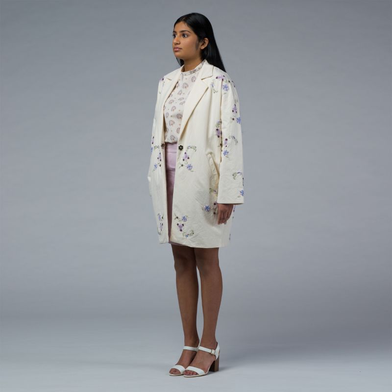 The Naia Hand-Embroidered Coat In Cream image