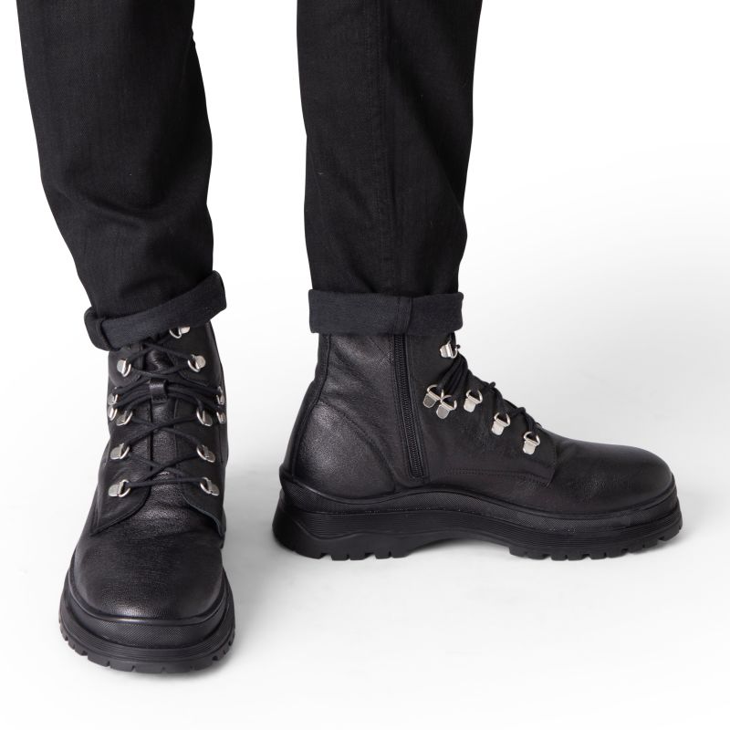 Laurel Black Leather Lace Up Hiker Boot image