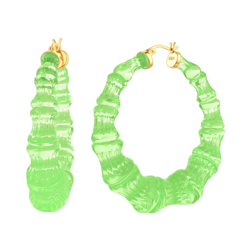 Bamboo Hoop Earrings In Lime Green image