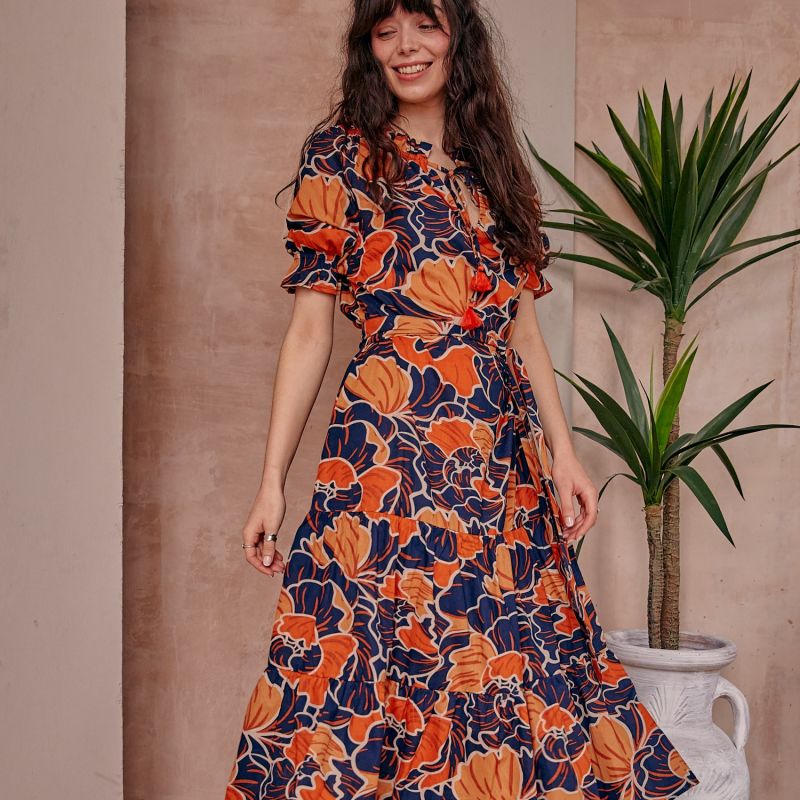 Zara Bardot Midi Dress In Tropical Print image