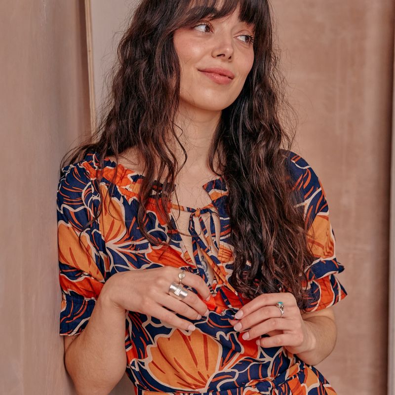 Zara Bardot Midi Dress In Tropical Print image